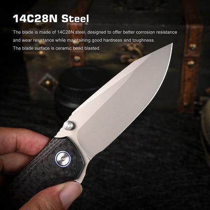 Remette RT-Cool Whale - 3.15" 14C28N Sandblasted Blade, Black G10 Handle, Button Liner Lock