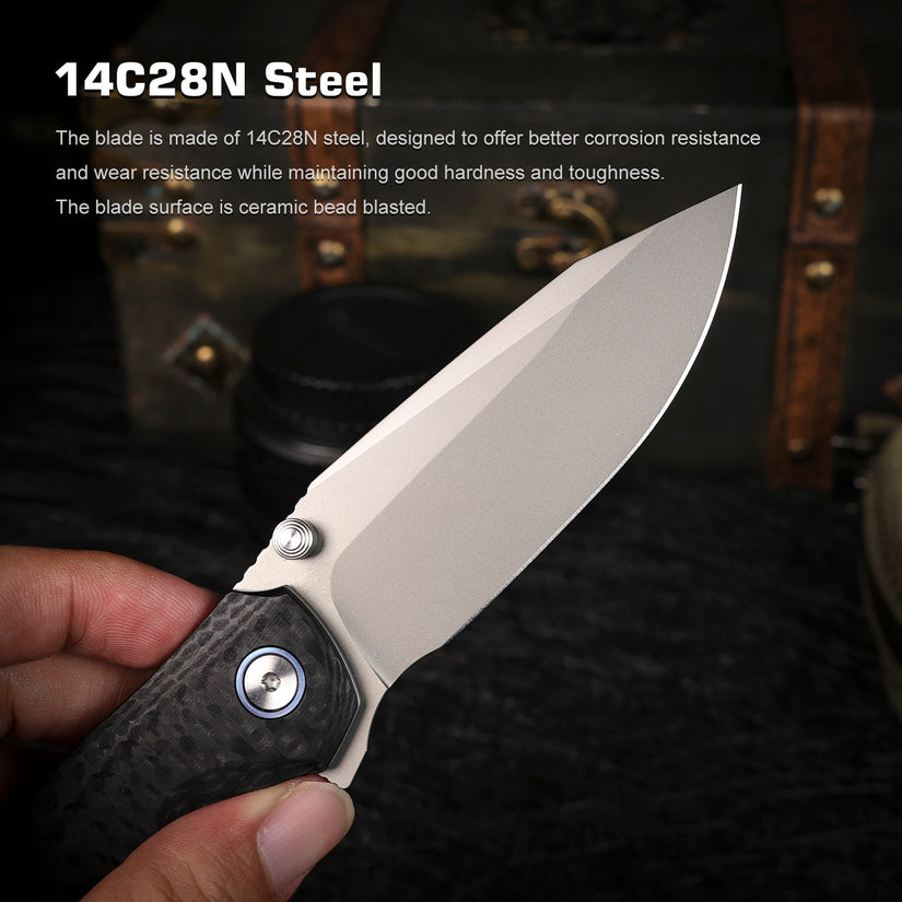 Remette RT-Cool Whale - 3.15" 14C28N Sandblasted Blade, Black G10 Handle, Button Liner Lock
