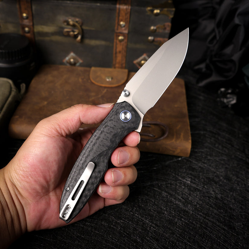 Remette RT-Cool Whale - 3.15" 14C28N Sandblasted Blade, Black G10 Handle, Button Liner Lock