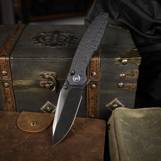 Remette RT-Cool Whale - 3.15" 14C28N Black Stonewashed Blade, Black G10 Handle, Button Liner Lock