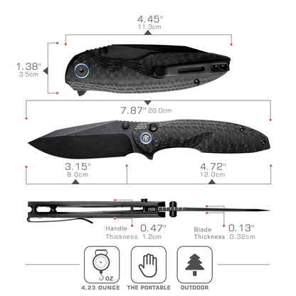Remette RT-Cool Whale - 3.15" 14C28N Black Stonewashed Blade, Black G10 Handle, Button Liner Lock
