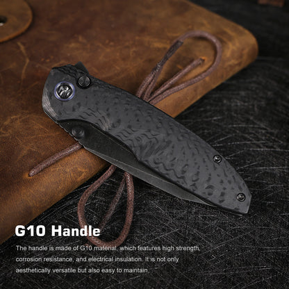 Remette RT-Cool Whale - 3.15" 14C28N Black Stonewashed Blade, Black G10 Handle, Button Liner Lock