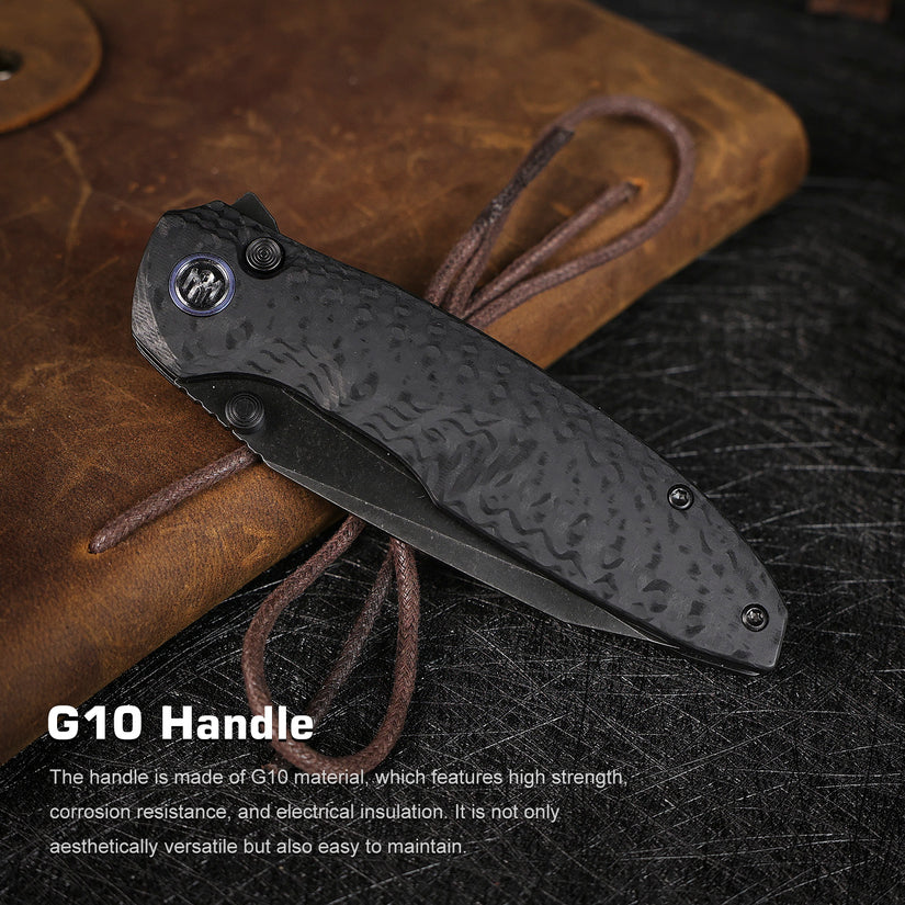 Remette RT-Cool Whale - 3.15" 14C28N Black Stonewashed Blade, Black G10 Handle, Button Liner Lock