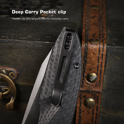 Remette RT-Cool Whale - 3.15" 14C28N Black Stonewashed Blade, Black G10 Handle, Button Liner Lock
