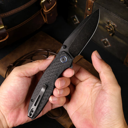 Remette RT-Cool Whale - 3.15" 14C28N Black Stonewashed Blade, Black G10 Handle, Button Liner Lock