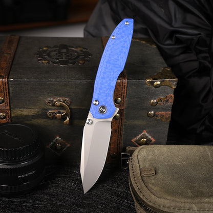 Remette RT-Cool Whale - 3.15" 14C28N Sandblasted Blade, Blue G10 Handle, Button Liner Lock