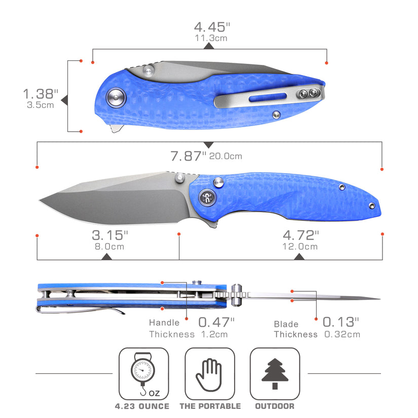 Remette RT-Cool Whale - 3.15" 14C28N Sandblasted Blade, Blue G10 Handle, Button Liner Lock
