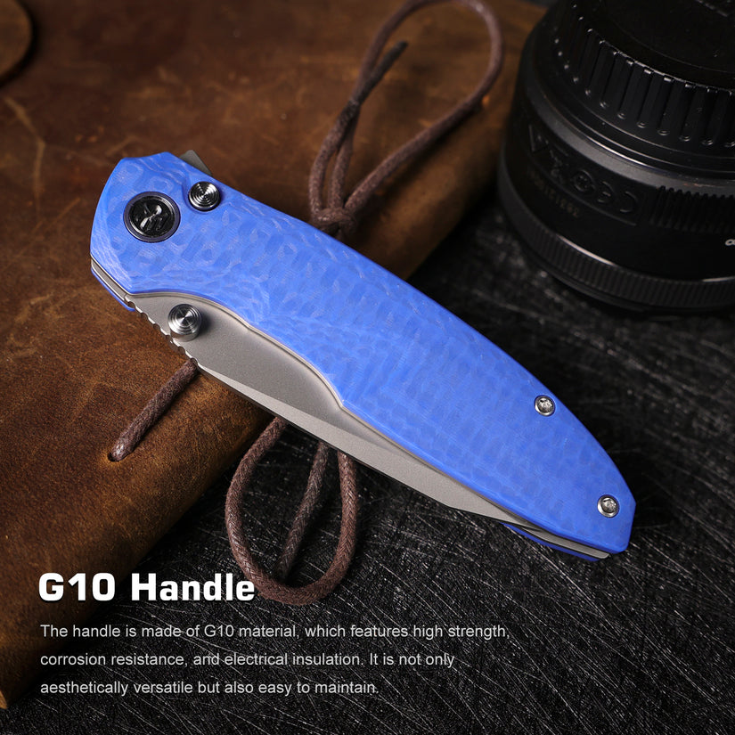 Remette RT-Cool Whale - 3.15" 14C28N Sandblasted Blade, Blue G10 Handle, Button Liner Lock