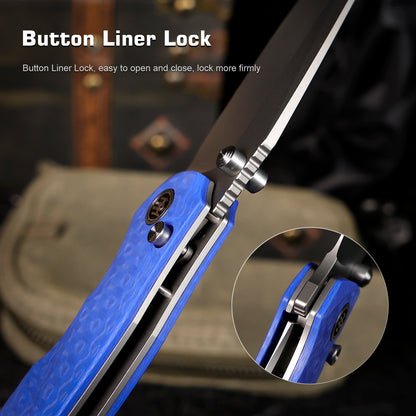 Remette RT-Cool Whale - 3.15" 14C28N Sandblasted Blade, Blue G10 Handle, Button Liner Lock