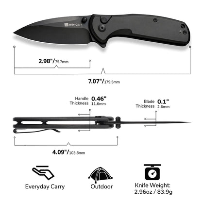 Sencut ArcBlast S22043B-1 - 2.98" 9Cr18MoV Black Blade, Back Aluminium Handle