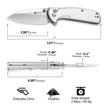 Sencut ArcBlast S22043B-2 - 2.98" 9Cr18MoV Satin Blade, Silver Aluminium Handle