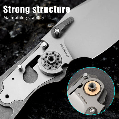 Olitans T052-CT - 3.54" M390 Black Stonewashed Blade, Black Titanium Handle