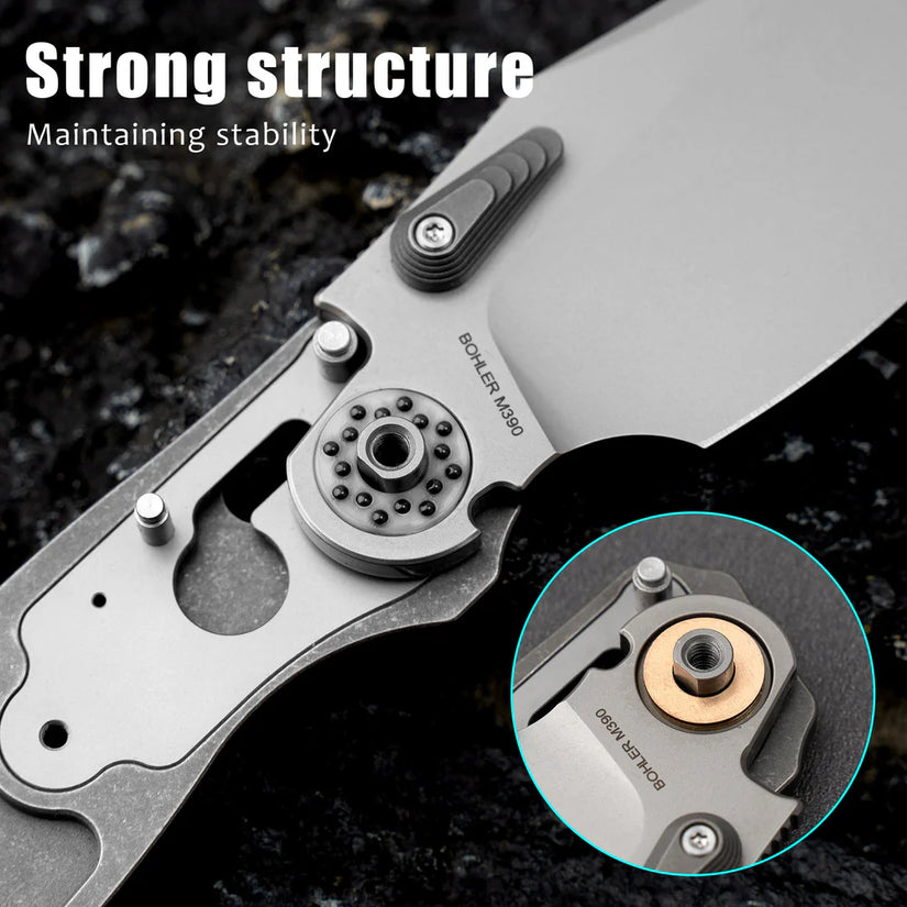 Olitans T052-CT - 3.54" M390 Black Stonewashed Blade, Black Titanium Handle