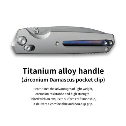 Olitans Ti-Aero T075 Brushed - 3.23" M390 Hand Brushed Blade, Titanium Handle & Zirconium Damascus