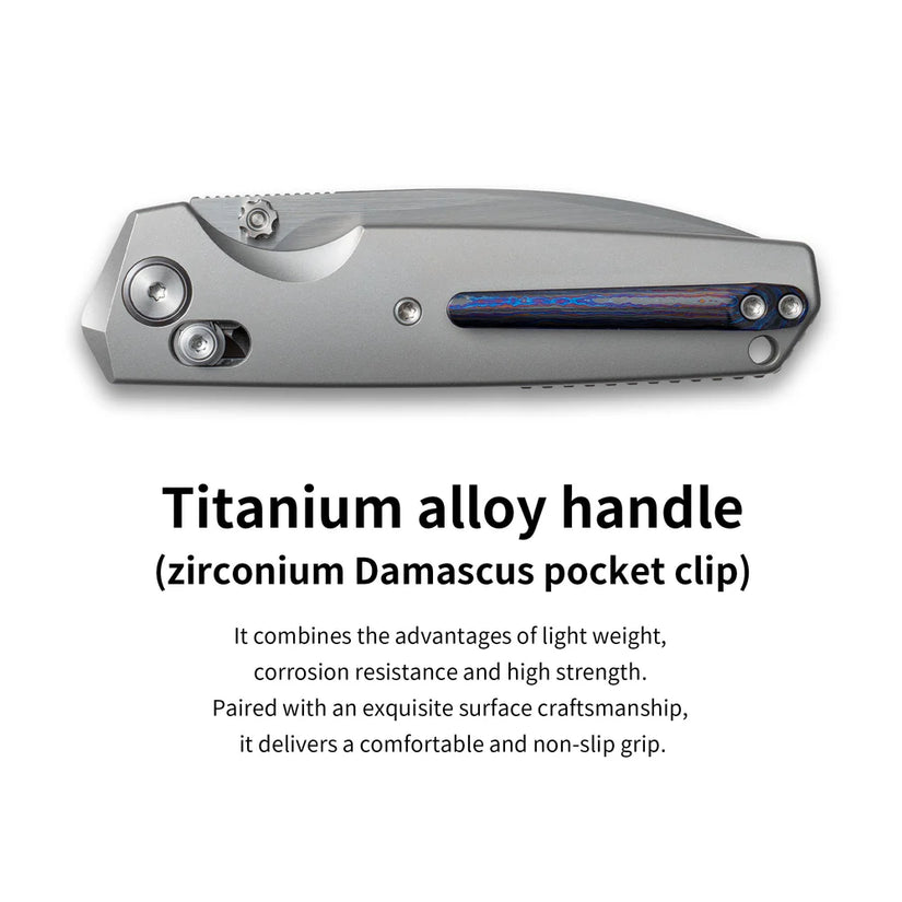 Olitans Ti-Aero T075 Brushed - 3.23" M390 Hand Brushed Blade, Titanium Handle & Zirconium Damascus