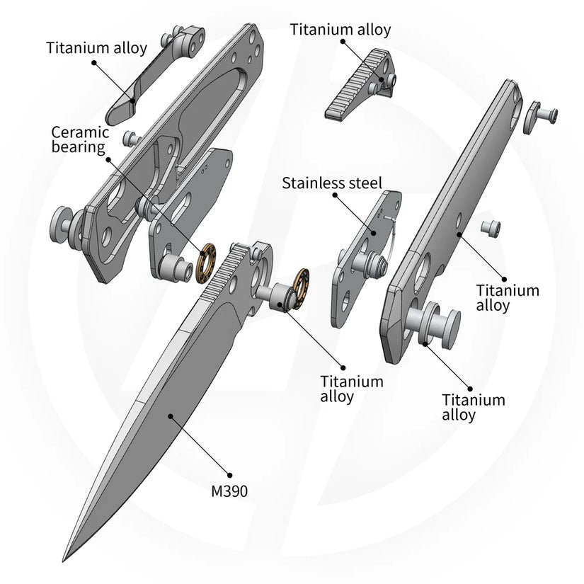 Olitans Ti-Aero T075 Matte - 3.23" M390 Bead Blasted Blade, Titanium Handle