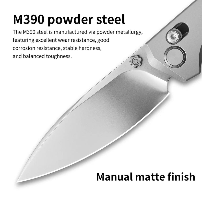 Olitans Ti-Aero T075 Matte - 3.23" M390 Bead Blasted Blade, Titanium Handle