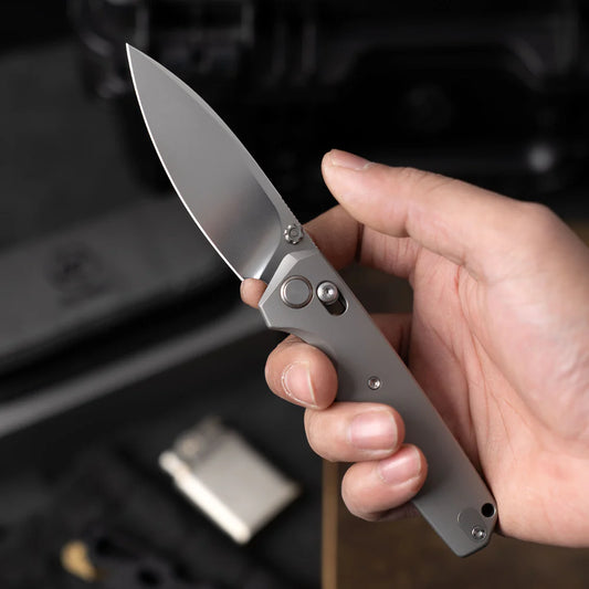 Olitans Ti-Aero T075 Matte - 3.23" M390 Bead Blasted Blade, Titanium Handle