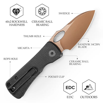 Trivisa Andromeda-BM - 2.3" 14C28N Rose Gold Blade, Black Micarta