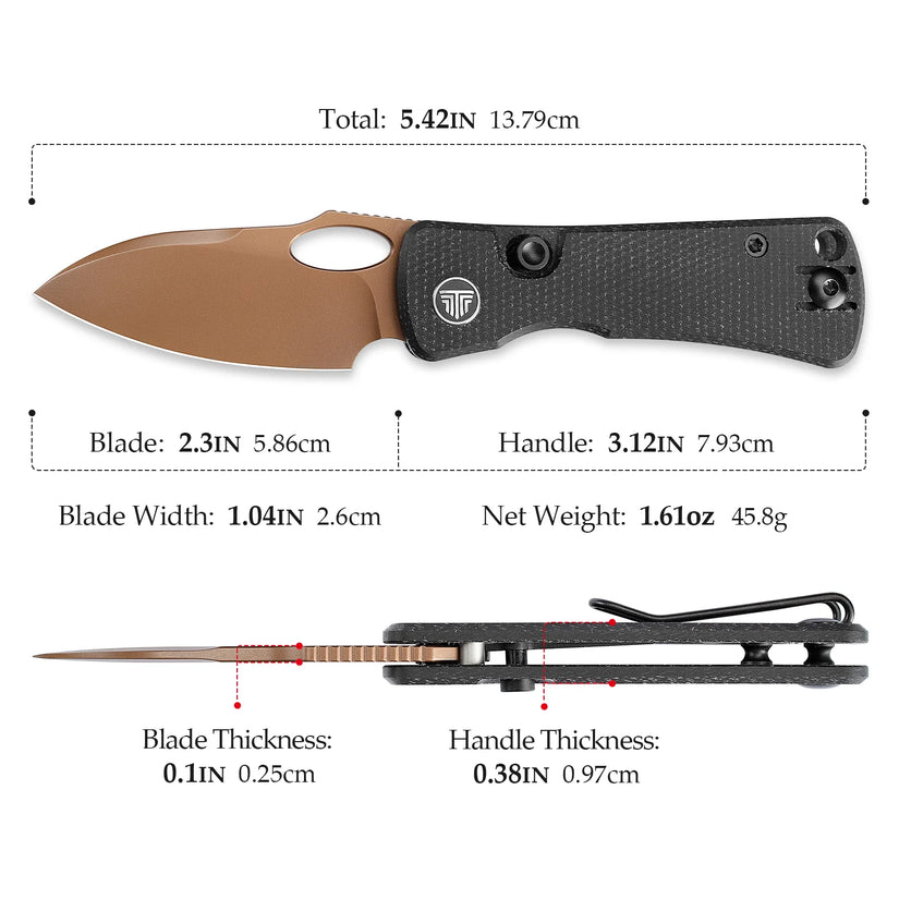 Trivisa Andromeda-BM - 2.3" 14C28N Rose Gold Blade, Black Micarta
