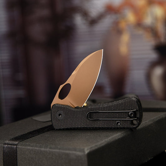 Trivisa Andromeda-BM - 2.3" 14C28N Rose Gold Blade, Black Micarta