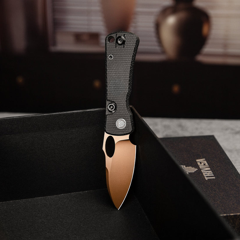 Trivisa Andromeda-BM - 2.3" 14C28N Rose Gold Blade, Black Micarta