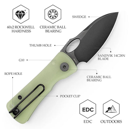 Trivisa Andromeda-TG - 2.3" 14C28N Black Stonewashed Blade, Glow In The Dark G10 Handle