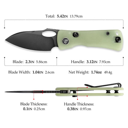Trivisa Andromeda-TG - 2.3" 14C28N Black Stonewashed Blade, Glow In The Dark G10 Handle