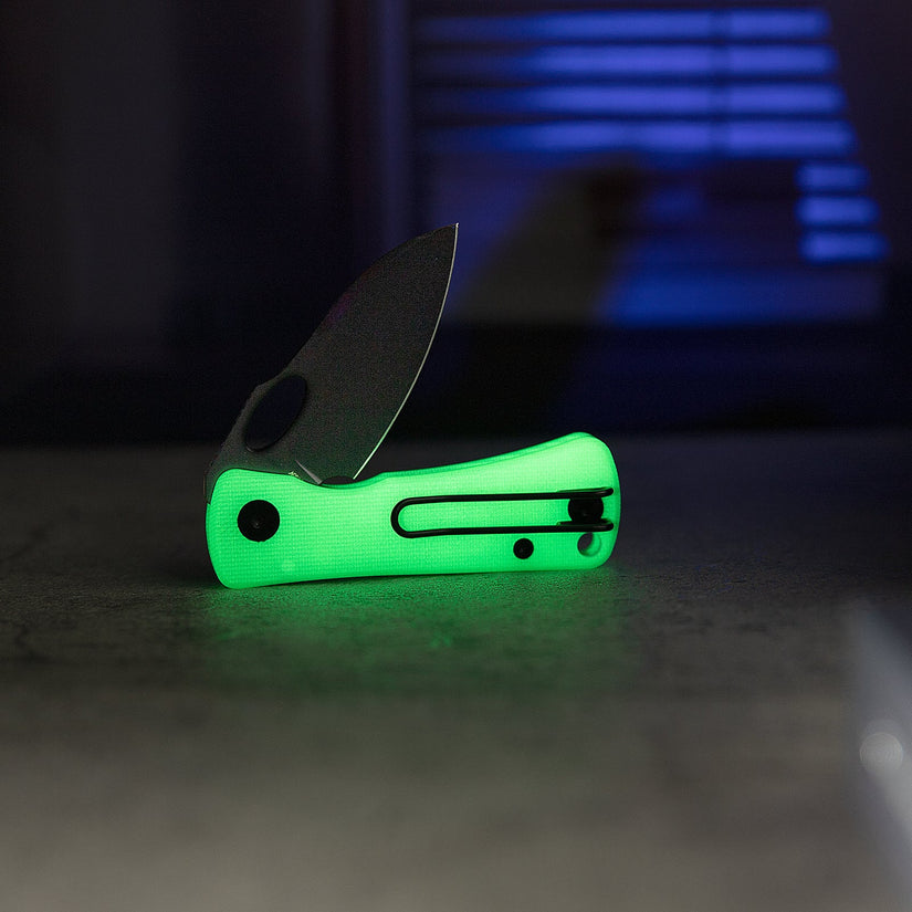 Trivisa Andromeda-TG - 2.3" 14C28N Black Stonewashed Blade, Glow In The Dark G10 Handle