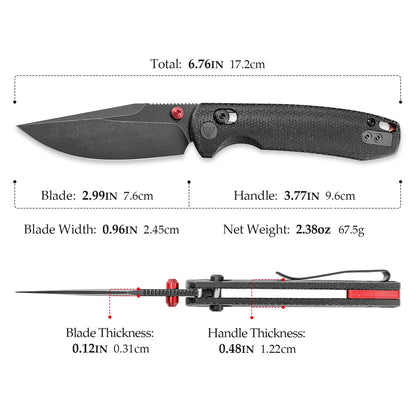 Trivisa Butterfly-BM - 2.99" 14C28N Black Stonewashed Blade, Black Micarta Handle
