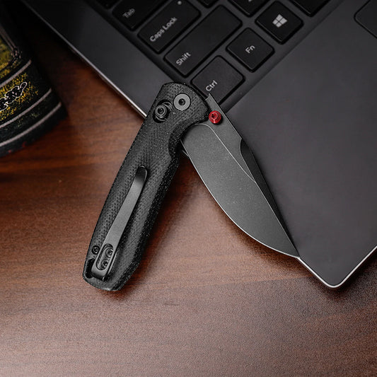 Trivisa Butterfly-BM - 2.99" 14C28N Black Stonewashed Blade, Black Micarta Handle