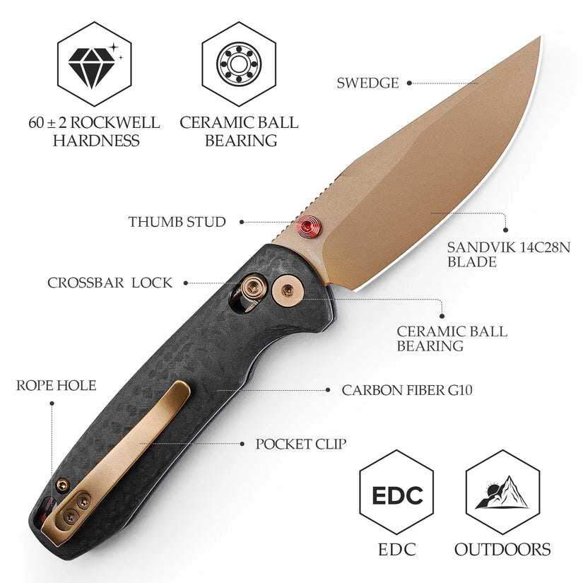 Trivisa Butterfly-CG - 2.99" 14C28N Rose Gold Blade, Carbon Fibre G10 Handle