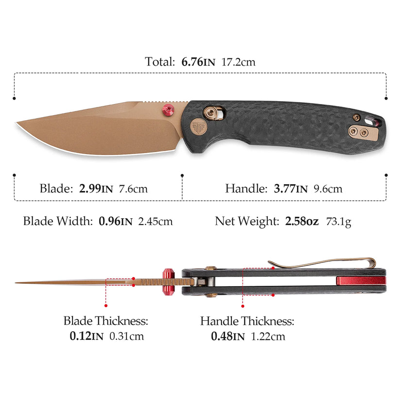 Trivisa Butterfly-CG - 2.99" 14C28N Rose Gold Blade, Carbon Fibre G10 Handle