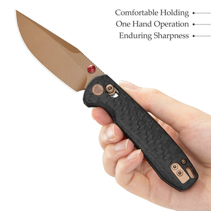 Trivisa Butterfly-CG - 2.99" 14C28N Rose Gold Blade, Carbon Fibre G10 Handle