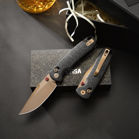 Trivisa Butterfly-CG - 2.99" 14C28N Rose Gold Blade, Carbon Fibre G10 Handle