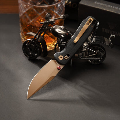 Trivisa Butterfly-CG - 2.99" 14C28N Rose Gold Blade, Carbon Fibre G10 Handle