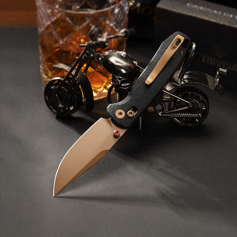 Trivisa Butterfly-CG - 2.99" 14C28N Rose Gold Blade, Carbon Fibre G10 Handle