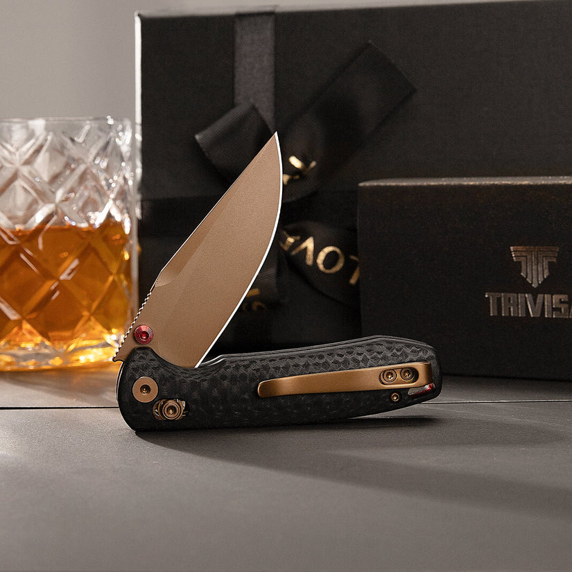 Trivisa Butterfly-CG - 2.99" 14C28N Rose Gold Blade, Carbon Fibre G10 Handle