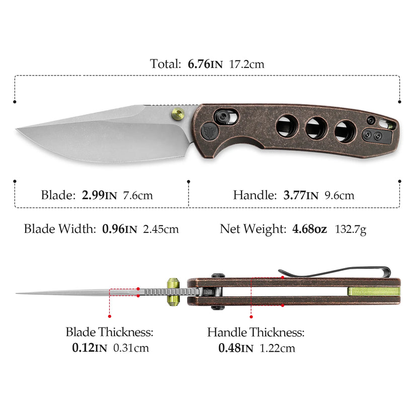 Trivisa Butterfly-CU - 2.99" 14C28N Stonewashed Blade, Copper Handle