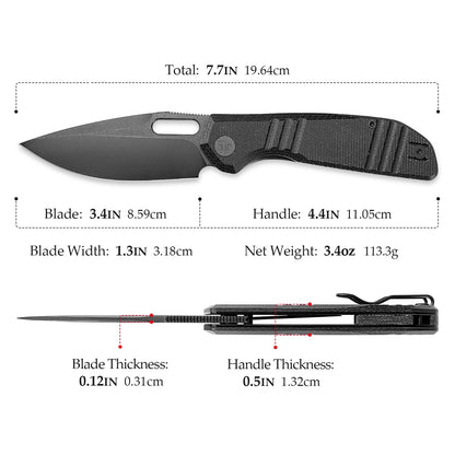 Trivisa Gecko-BM - 3.4" 14C28N Black Stonewashed Blade, Black Micarta