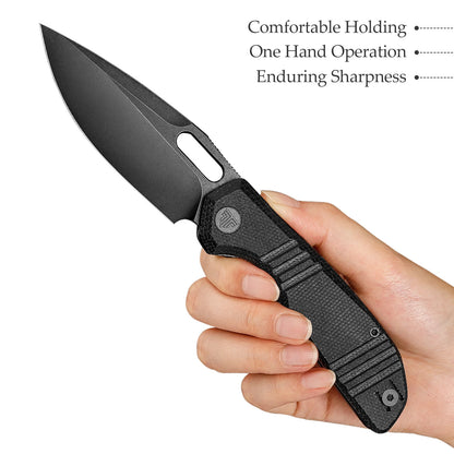 Trivisa Gecko-BM - 3.4" 14C28N Black Stonewashed Blade, Black Micarta