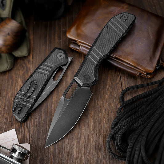 Trivisa Gecko-BM - 3.4" 14C28N Black Stonewashed Blade, Black Micarta