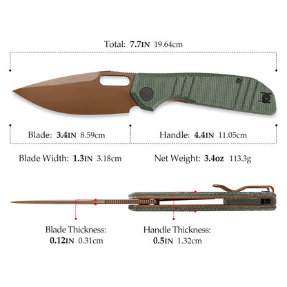 Trivisa Gecko-GM - 3.4" 14C28N Rose Gold Blade, Green Micarta