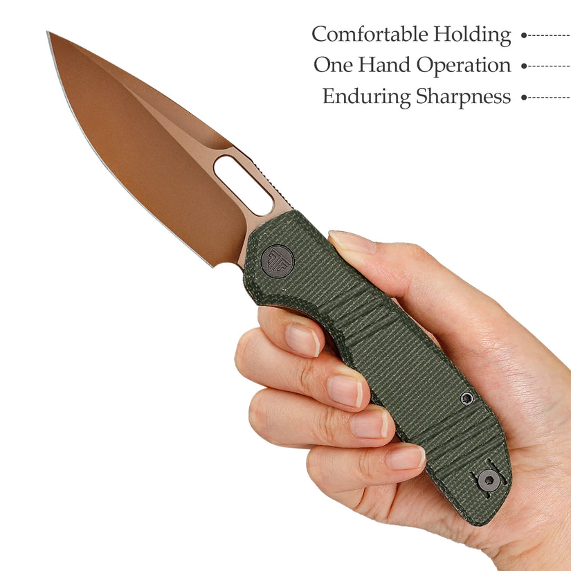 Trivisa Gecko-GM - 3.4" 14C28N Rose Gold Blade, Green Micarta