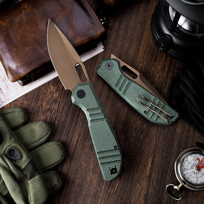 Trivisa Gecko-GM - 3.4" 14C28N Rose Gold Blade, Green Micarta
