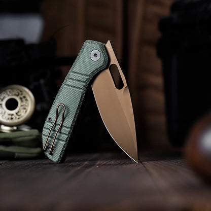 Trivisa Gecko-GM - 3.4" 14C28N Rose Gold Blade, Green Micarta