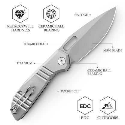 Trivisa Gecko-S - 3.4" M390 Stonewashed Blade, Titanium Handle