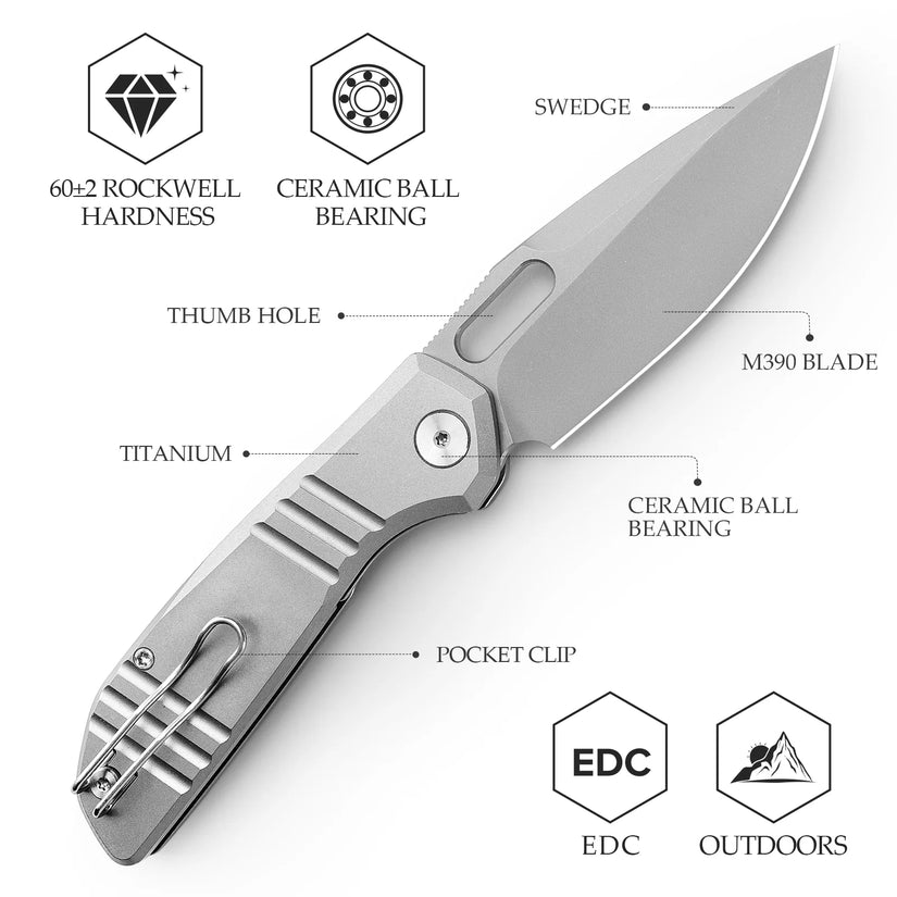 Trivisa Gecko-S - 3.4" M390 Stonewashed Blade, Titanium Handle