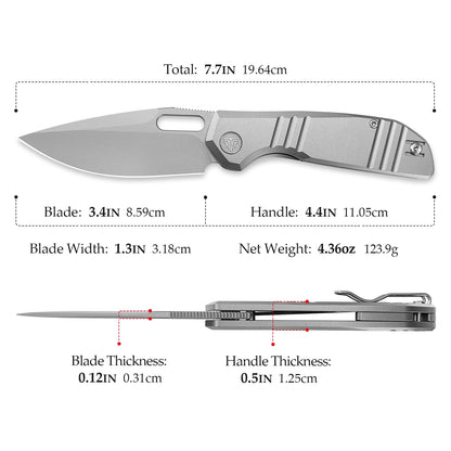 Trivisa Gecko-S - 3.4" M390 Stonewashed Blade, Titanium Handle