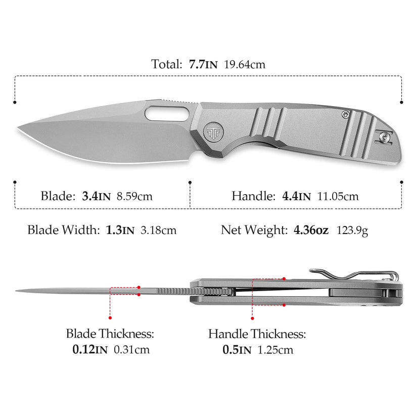 Trivisa Gecko-S - 3.4" M390 Stonewashed Blade, Titanium Handle